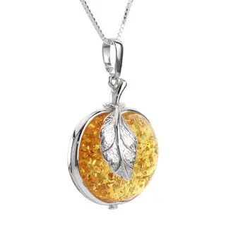 Apple With Leaf Pendant Lemon Baltic Amber